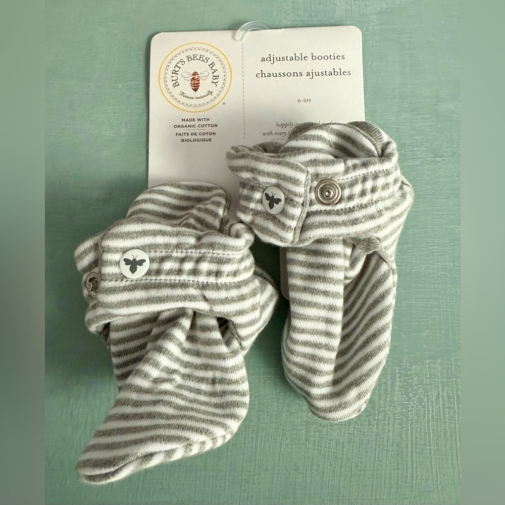 Burt's Bees Baby Gray Striped Booties